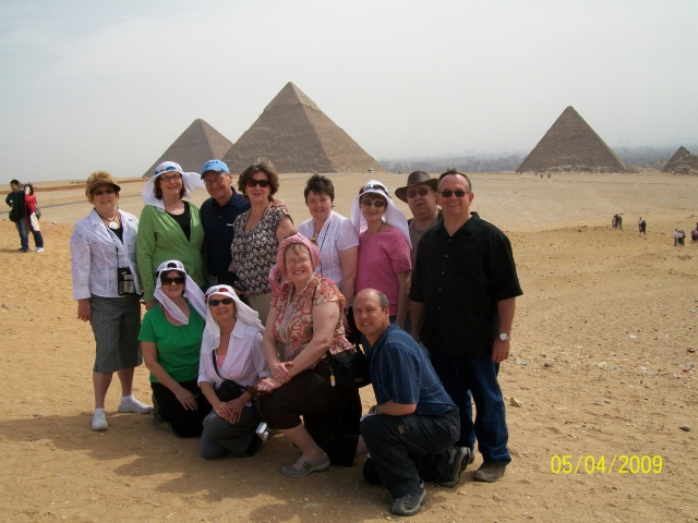 Ruth, Chris, Barb, Jeannell, friends and family at the Giza Pyramids.  Great trip!