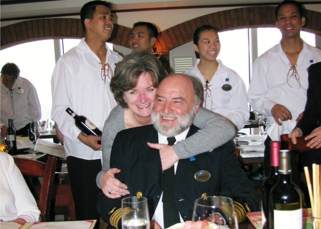Jeannell and Mike Charman celebrate their anniversary with friends on the Norwegian Jade.